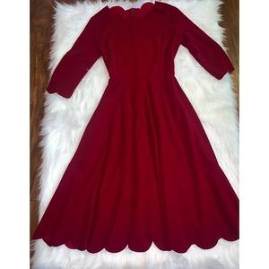 Scallop Trim Tie Waist Skater Dress